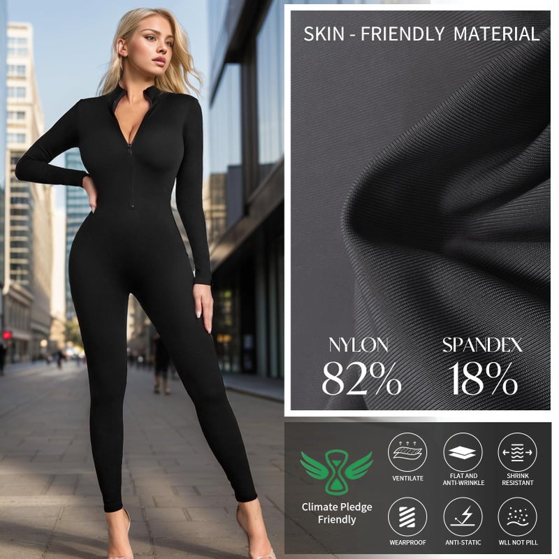 speerise Adult High Neck Zip One Piece Unitard Full Body Leotard Bodycon Jumpsuit for Women - Image 4